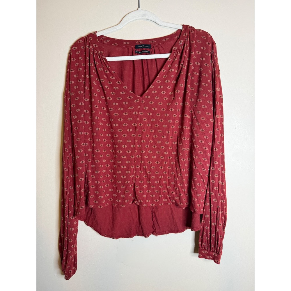 Urban Outfitters Womens M Burgundy Paisley Medallion Blouse Boho 70s Fall